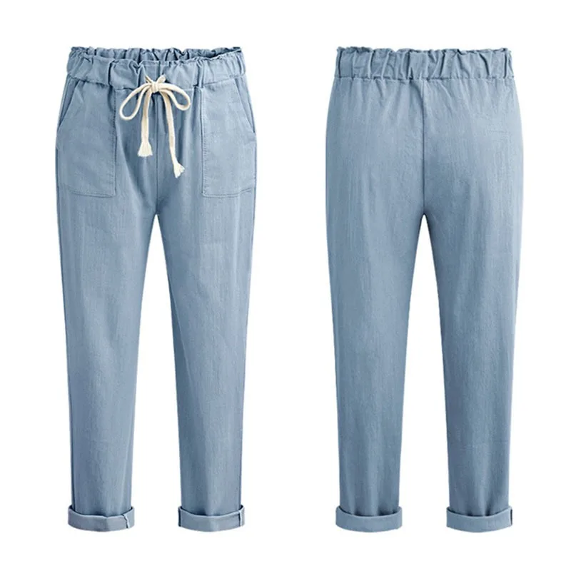 

Women Elastic Waist Pockets Loose Pants Casual Trousers Leisure Long Pants x