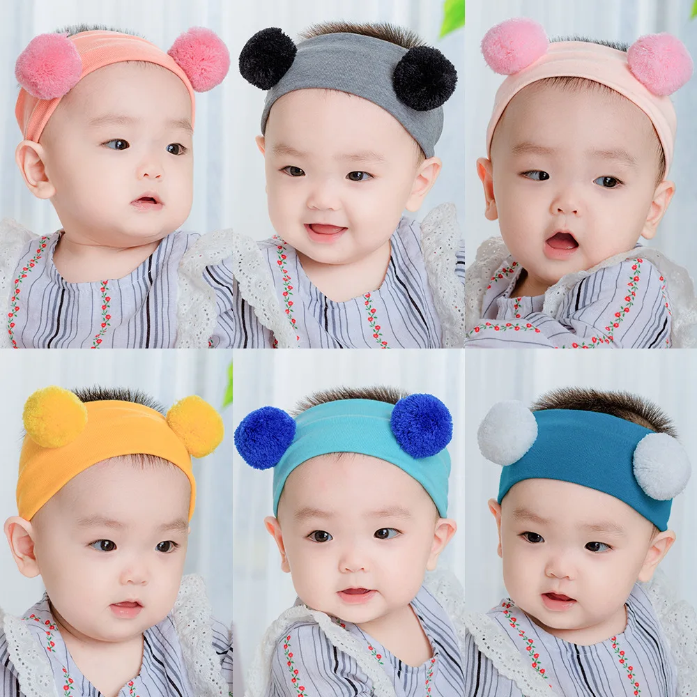 

Candy Colors Girl Soft Plush Rabbit Ears Fur Double Ball Knitted Headband Children Turban Headband Kids Elastic Hair Accessories
