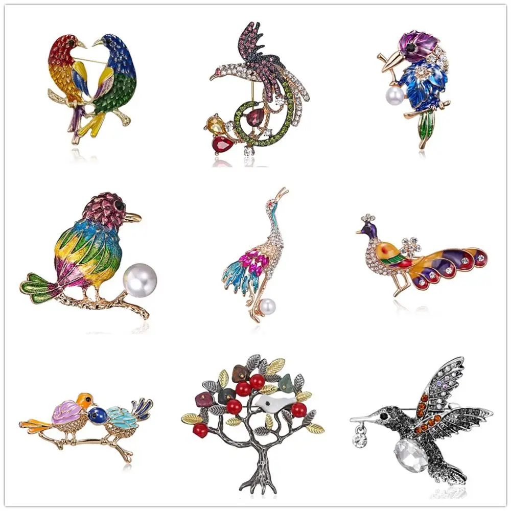 Эмаль кристалл брошь булавки для женщин Птица Феникс Сова Ласточка дятел броши
