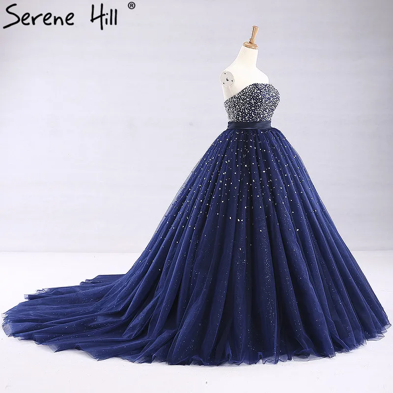 Роскошное Свадебное платье без бретелек свадебное Индиго Бисероплетение Тюль