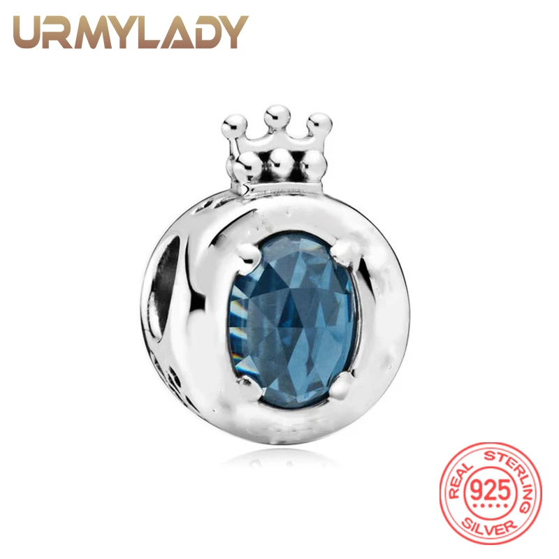 

URMYLADY 925 Sterling Silver Blue Zircon Charm Beads Bracelet Pendant For Women Celebration Party Jewelry