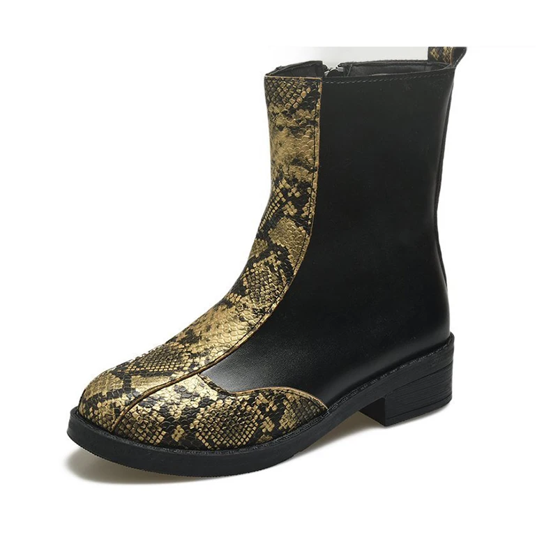 

Short Boots Women's Serpentine Pattern PU Leather Ankle Boots Ladies Fashion Shoes Zippers Female Platform Women Sexy 2021 New