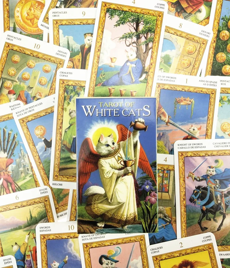 

HOT Tarot of White cats Oracle Cards Board Games PDF Guidebook English Tarot Deck Girls Women Party Playing Cards Game