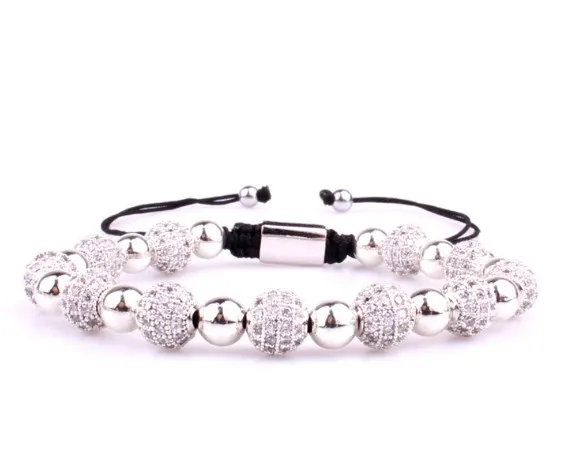 

crown micro pave Copper gold silver metal cz Cubic Zirconia rope adjustable Beads Bracelet Charm Braided Bangles dfg35