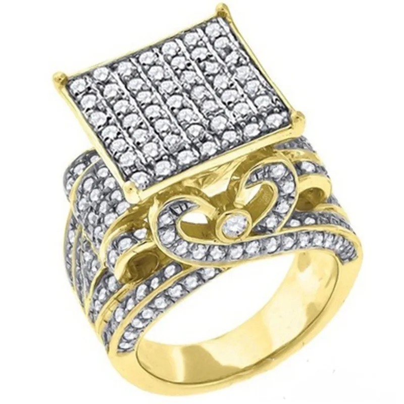 

Punkboy Classic Luxury Gold Plated Men's Cubic Zircon Ring for Crystal Rhinestone Wedding Engagement Party Jewelry