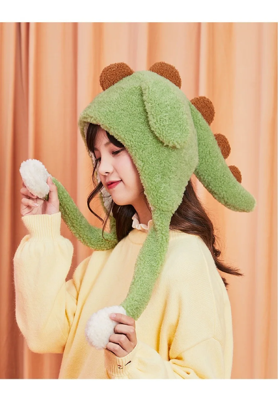 Милая шапка динозавра с движущимися ушками мультяшная фатимирующая норковая