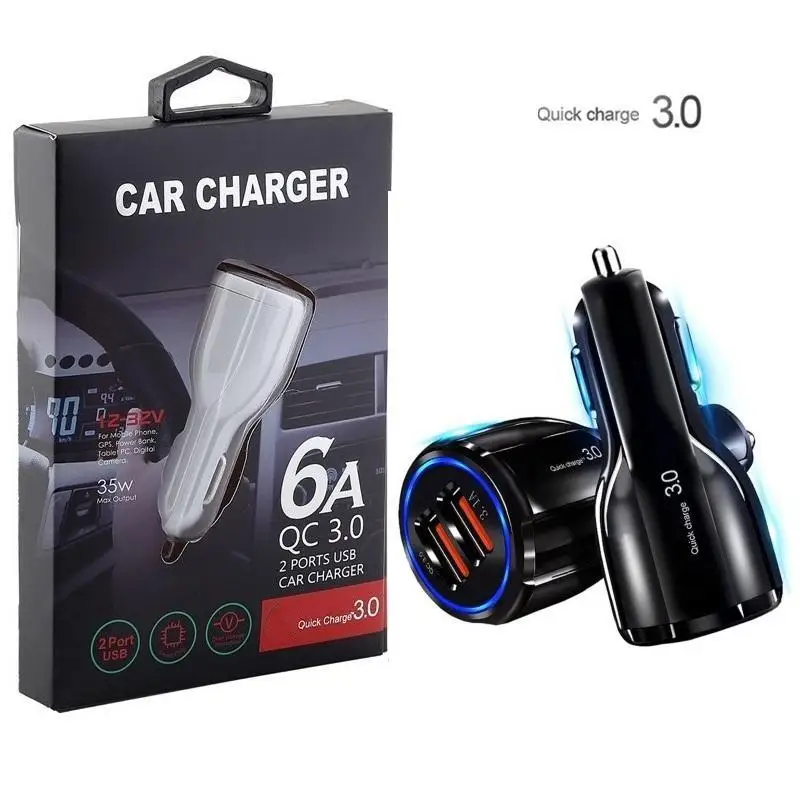 

50pcs Fast Quick Charge QC3.0 Dual Usb Car Charger 5V 3.1A 2.4A Power Adapter For iphone Samsung Note htc android phone gps