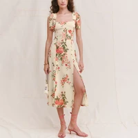 summer vintage party dress v neck sleeveless elegant sexy dress beach female floral print midi slit dresses vestidos