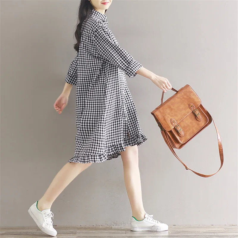 Женское асимметричное платье рубашка с отложным воротником черно синее