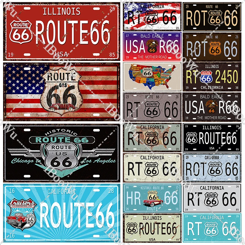

Route 66 Vintage Licenses Plate America's Mother Road Metal Poster Car Number Tin Sign for Cafe/Home /Garage Wall Decor 15x30CM