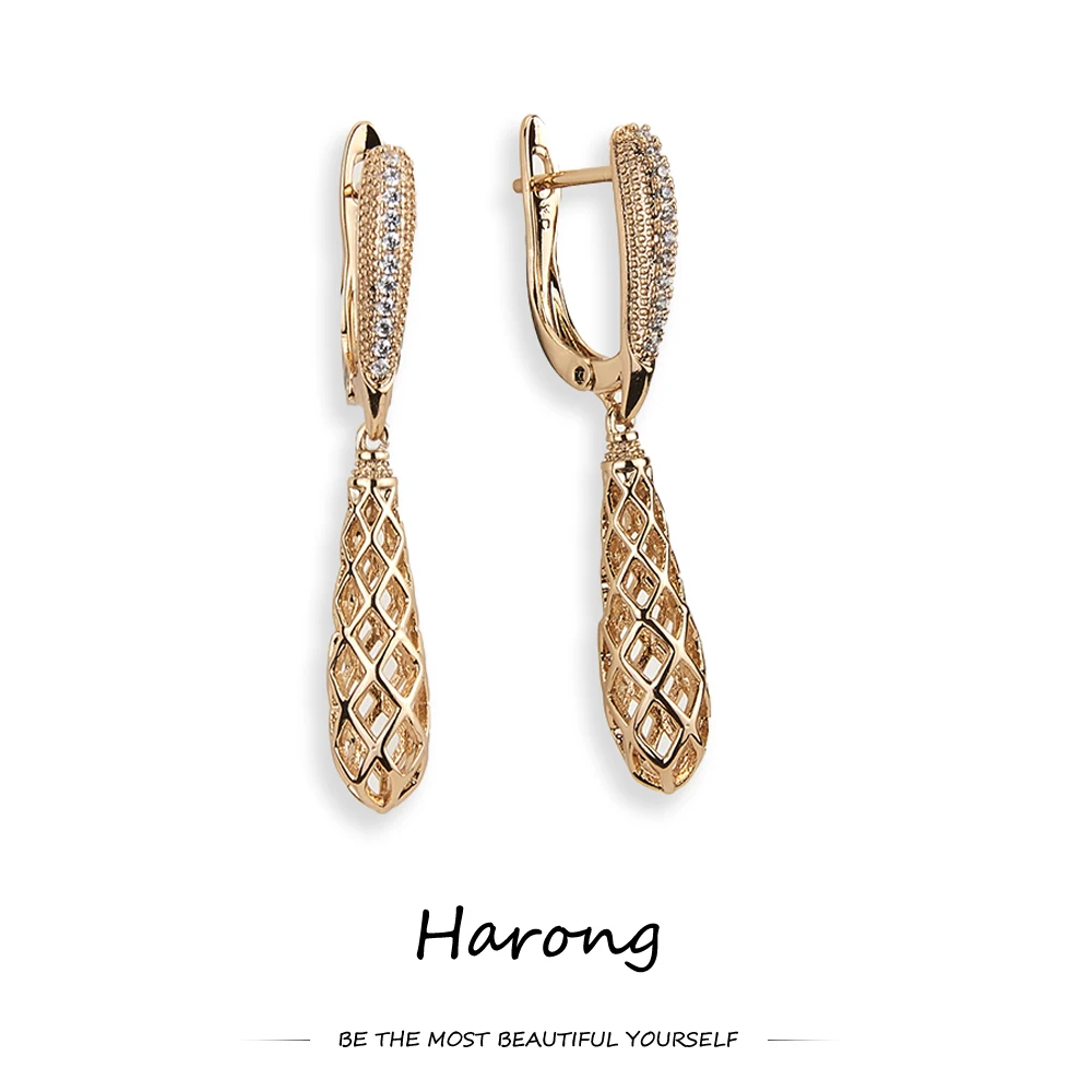 

Harong Copper Piercing Pendant Drop Earrings Gold Inlaid Crystal Sparkling Aesthetic Jewelry Accessories Earring For Woman
