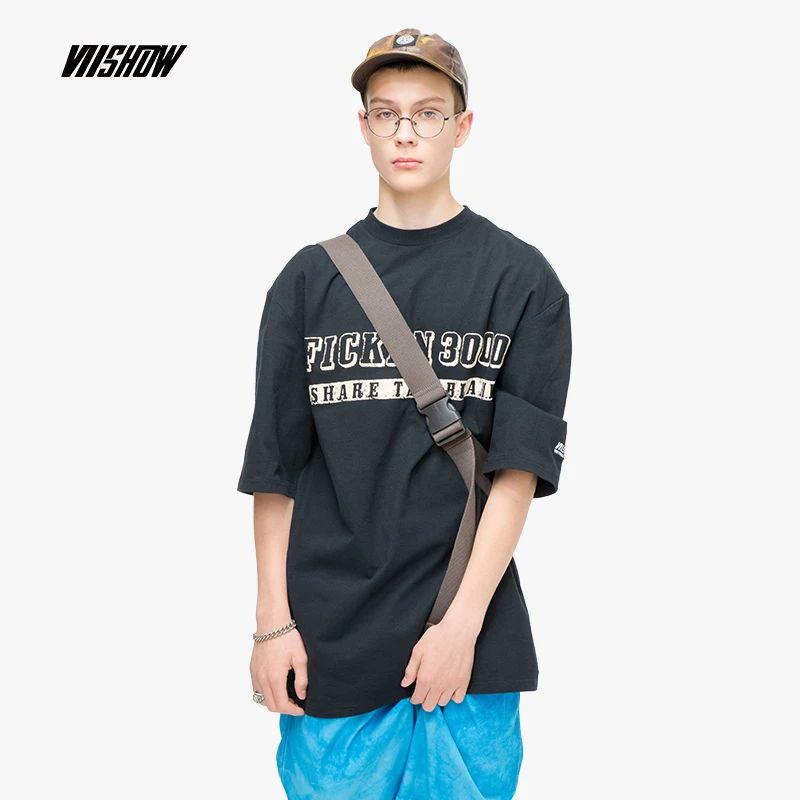 VIISHOW 2019 летняя черная футболка с короткими рукавами мужской молодежной Круглый