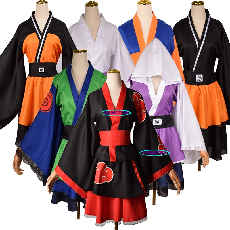 

Женский костюм для косплея Лолиты, кимоно Акацуки, платье горничной учихи, Саске удзумаки, хинаты, Хатаке, Какаси, 7 видов стилей