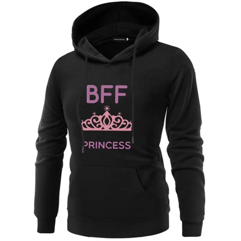 W36338BK Модные толстовки Best Friends, осенне-зимние женские толстовки с капюшоном и длинным рукавом, женские пуловеры с принтом гамбургера и молока - Цвет: W36338BK