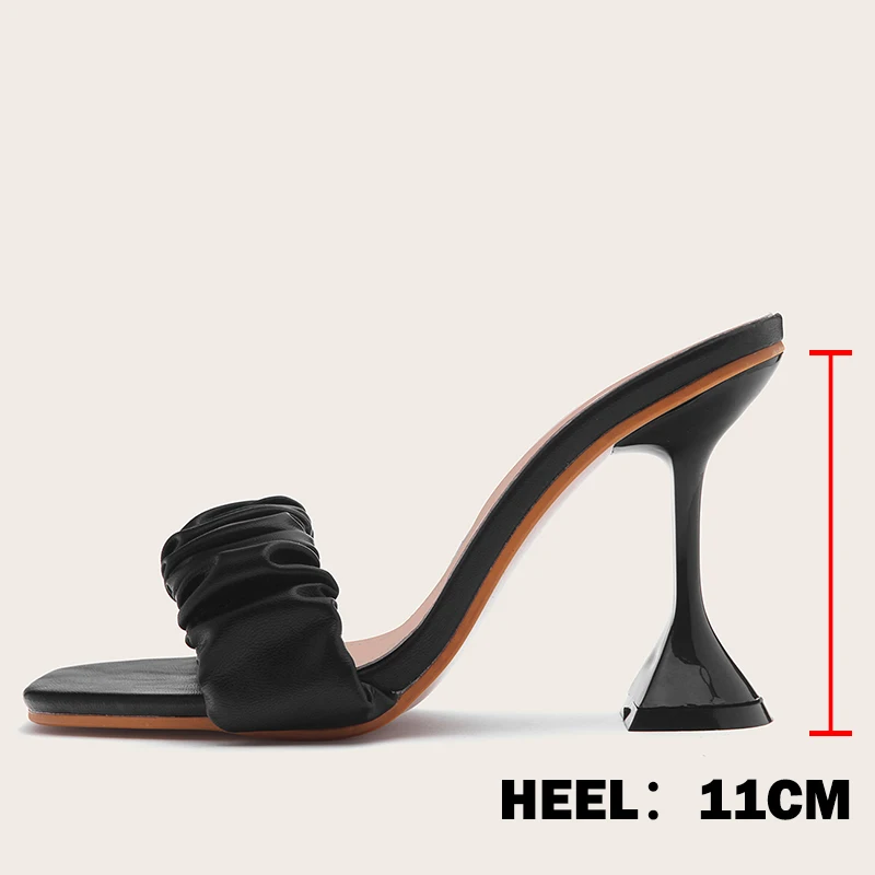 

Women's Shoes Pleated Beach Fashion Strange Style Women Slippers Square Open Toe Female Slip On Casual High Heels Footwear