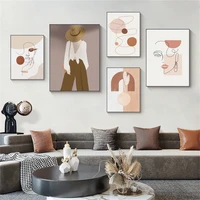 abstract beauty women wall art poster fashion dangle earrings figure art print beige line drawing canvas painting home decor