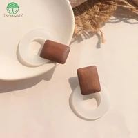 e152 fashion white round wooden acrylic earrings for women statement stitching geometric drop earrings party jewelry gift