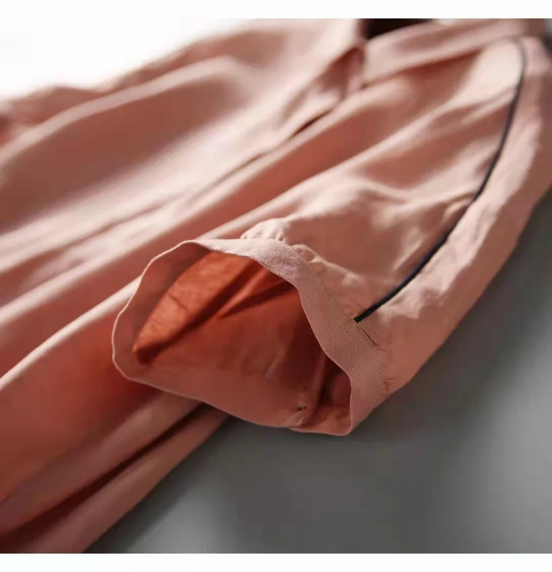 

Refreshing color linen trim loose comfortable dress
