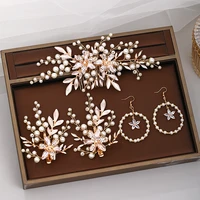 five piece fashion wedding hair comb flower tiara handmade pearl headdress prom earrings hair clip bridal hair jewelr