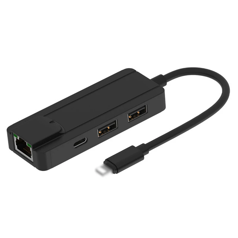 

4 in 1 Usb 2.0 Hub for IOS to RJ45 Ethernet Converter Adapter LAN Wired Network for iPhone/iPad All Series with PD Charging