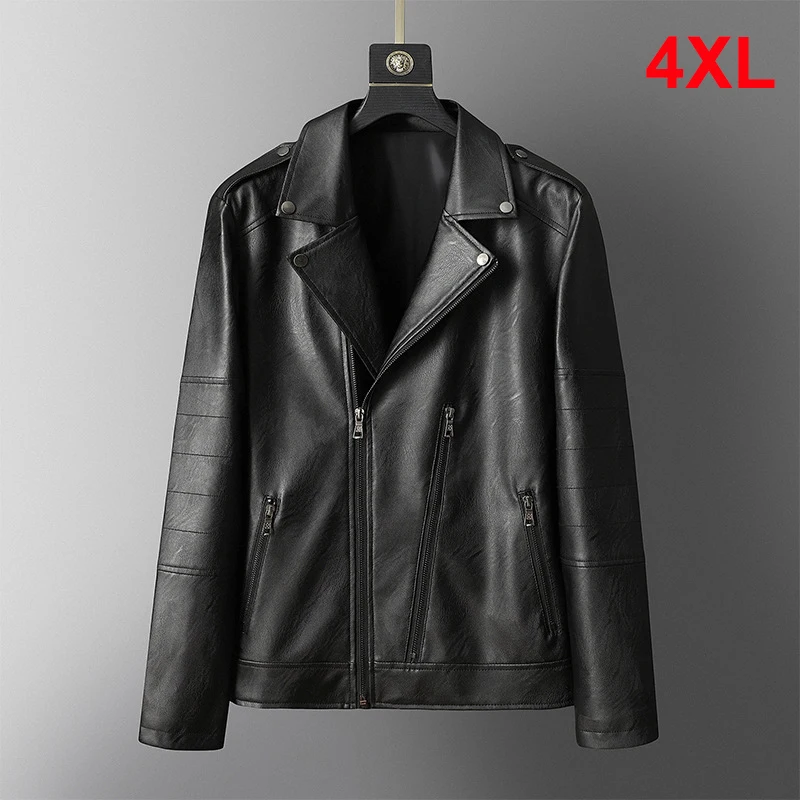 Мужская байкерская куртка из ПУ кожи однотонная Повседневная Байкерская кожаная