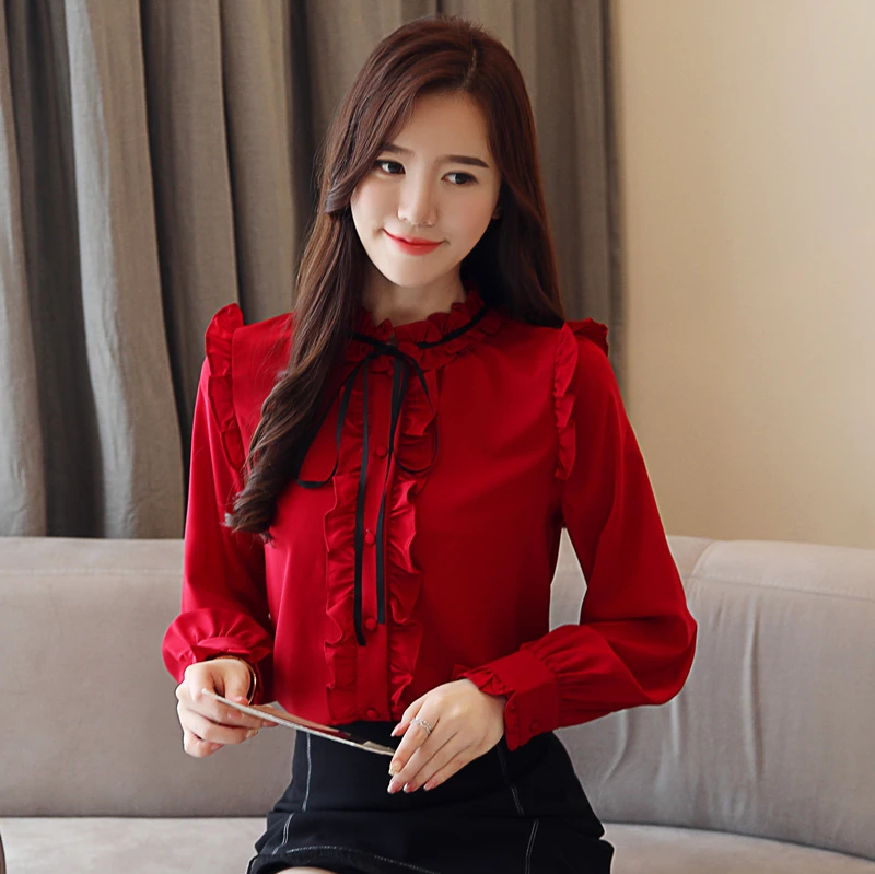 Новый стиль украшенным бусинами для женщин Стильный винно красная блузка и