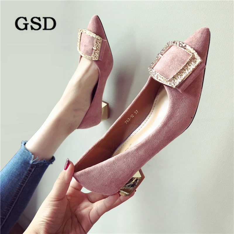 Новейшая модель Женские Классические туфли лодочки на низком квадратном каблуке