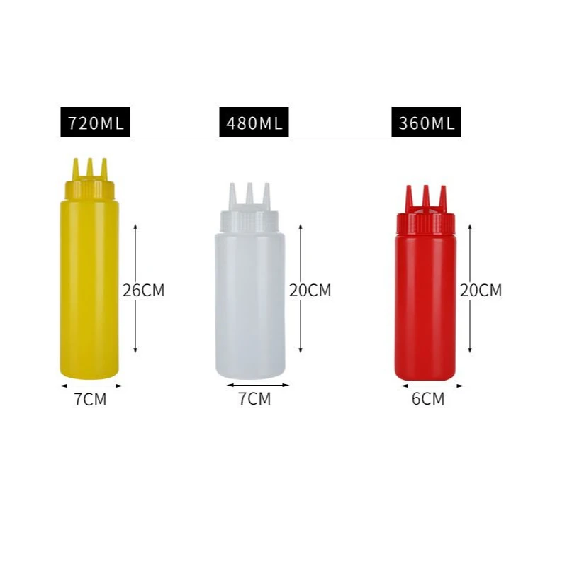 

360/480/720ml 3 Holes Portable Plastic Squeeze Sauce Pot Bottle BBQ Salad Dressing Oil Can Jam Liquid Dispenser Bar Kitchen Tool