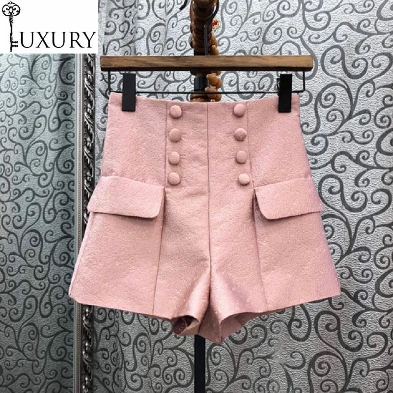 Autumn Fashion Quality 2020 Women Vintage Button Pocket Flap Deco High Waist Casual Basic Shorts Pink Black Short