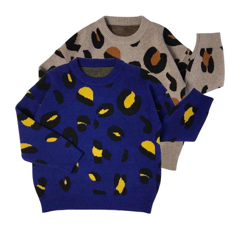

Зимняя одежда для отдыха для маленьких девочек длинный свитер детский свитер с леопардовым принтом для мальчиков, пуловер детская трикотаж...