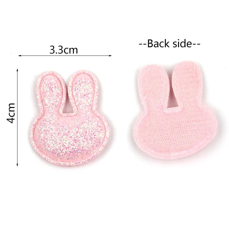 

40pcs 3.3*4cm Glitter Sequin Fabric Rabbit Padded Patches Appliques for DIY Kids Hat Clothing Headwear Hair Clip Accessories