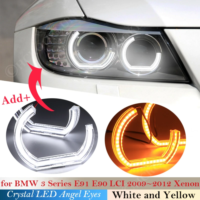

Кристальные светодиодсветодиодный глаза ангела DTM стиль гало кольца свет наборы для BMW 3 серии E90 E91 LCI 2009 ~ 2012 ксеносветильник фары поворотный сигнал