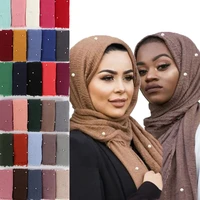55 colors muslim turban plain crinkled cotton maxi muslim hijab wrap women ladies scarf shawl head wrap pearl beads head scarves