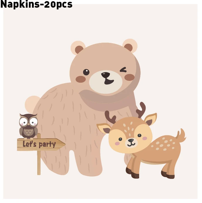 

20pcs Woodland Animals Birthday Party Disposable Napkins of Tableware Set Jungle Safari Animals Disposable Napkins
