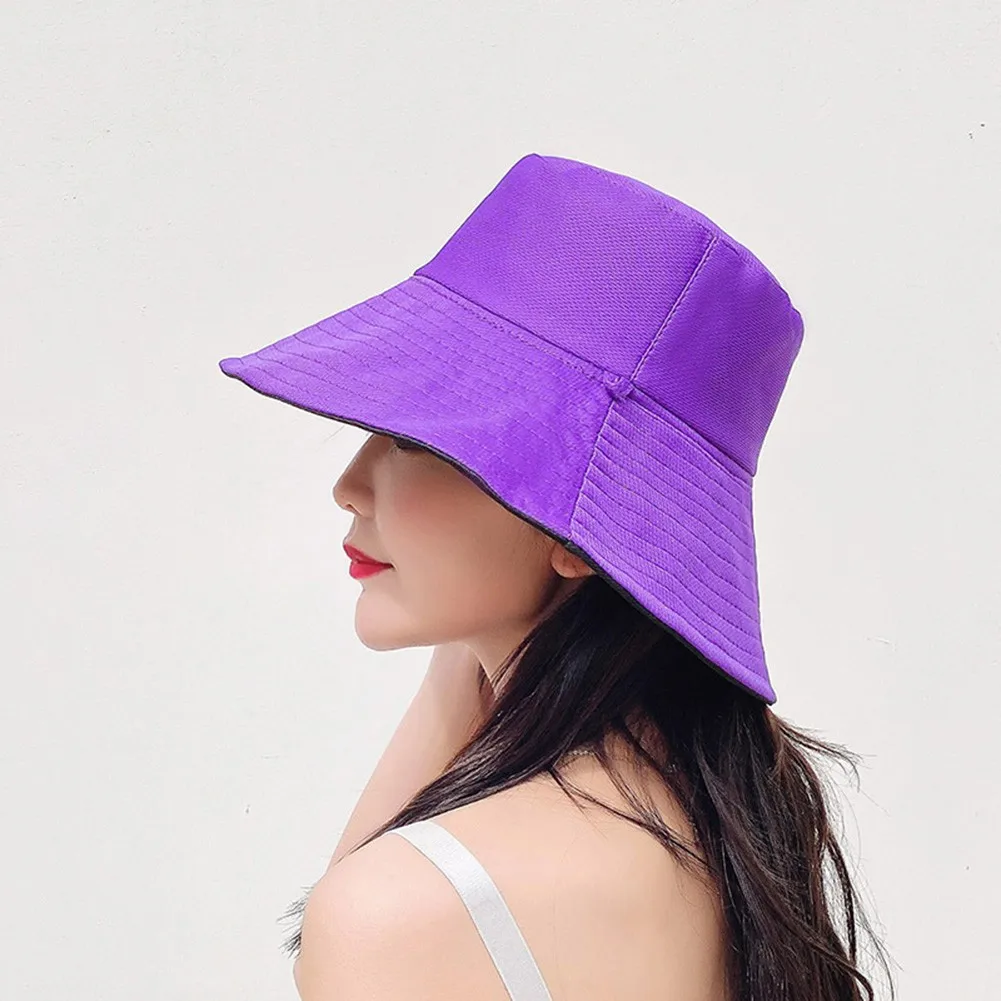

Double-faced Unisex Bucket Hat Pure Color Outdoor Sunscreen Simple Cycling Cap 56-58CM Unisex Foldable Fisherman Hats With Rope