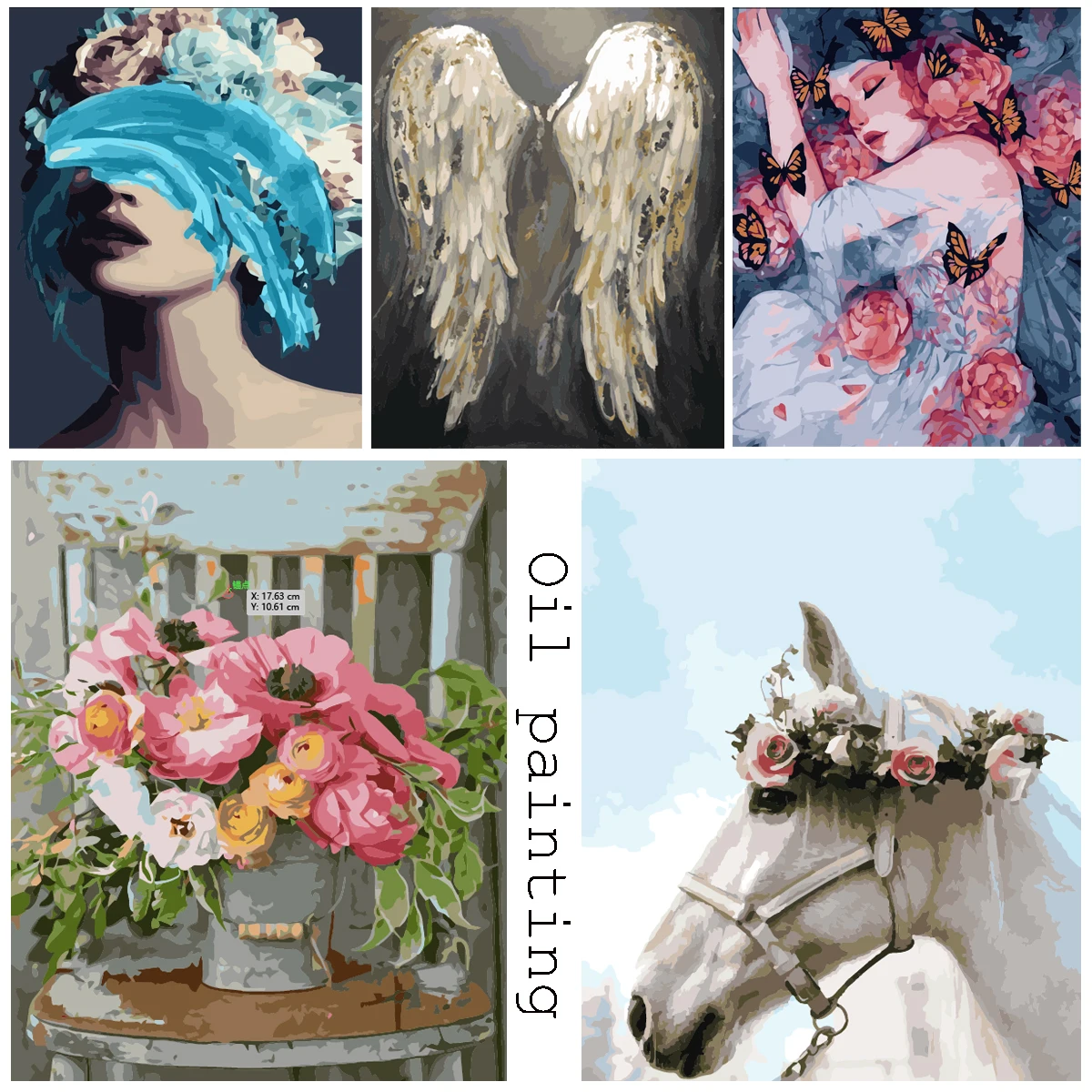 

DIY Oil Painting Kits Flower Landscape Animals 3D Painting Butterfly Girl Angel Wings Blindfolded Woman Colorful Oil Painting