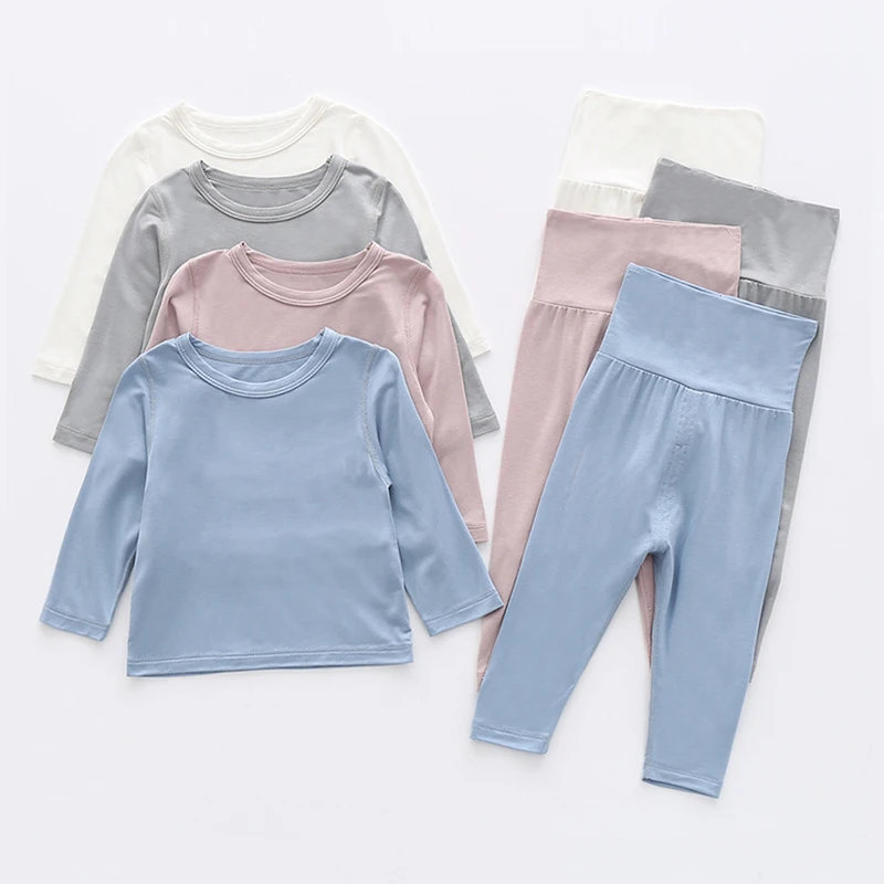 0-36M Baby Clothing Set Soft Modal Baby Boy Girl Clothes Solid Baby Home Clothing Long-sleeved Underwear Spring Pajamas Set