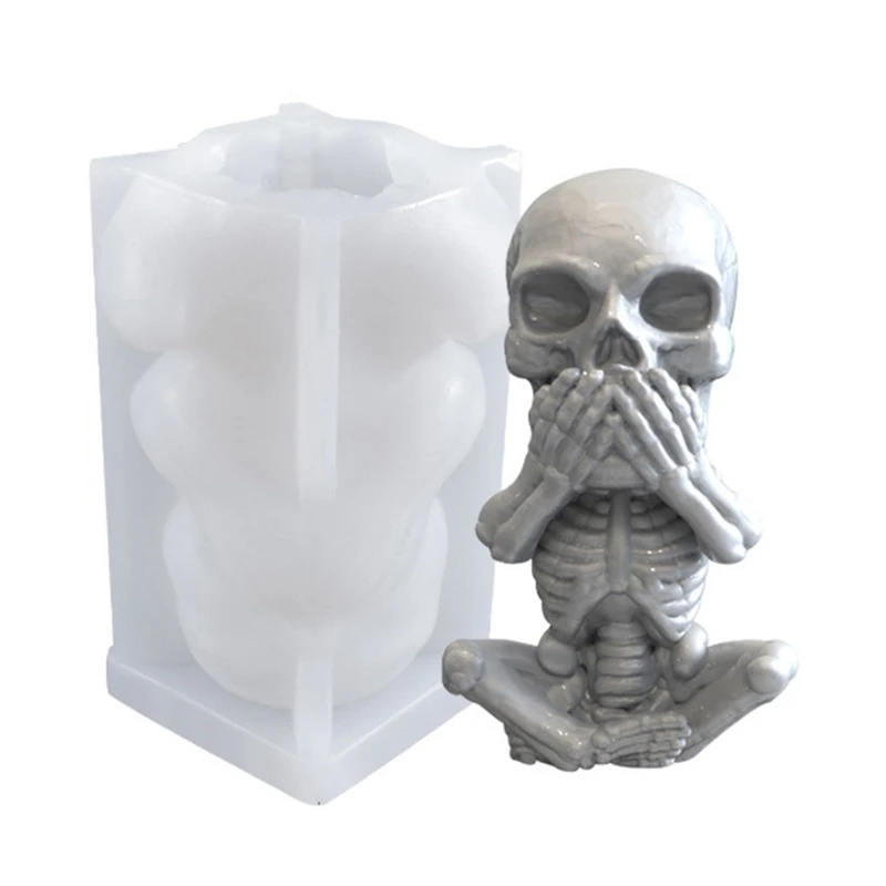 

N58F 3D Skull Candle Epoxy Resin Mold Halloween Funny Skeleton Modeling Aromatherapy Plaster Silicone Mould DIY Crafts Mold