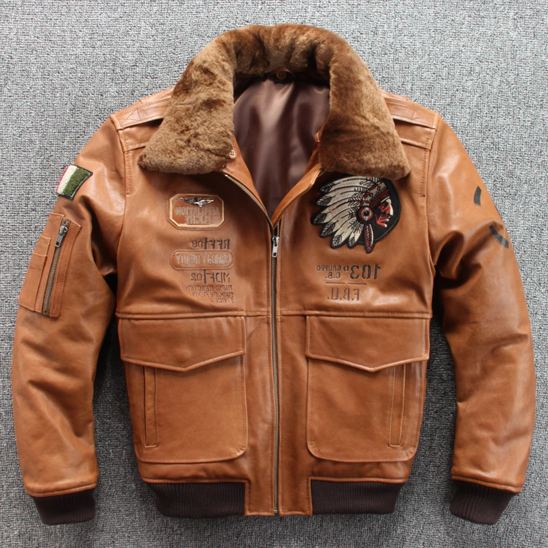 Мужская коричневая куртка пилот в стиле милитари осенняя авиаторская кожаная из