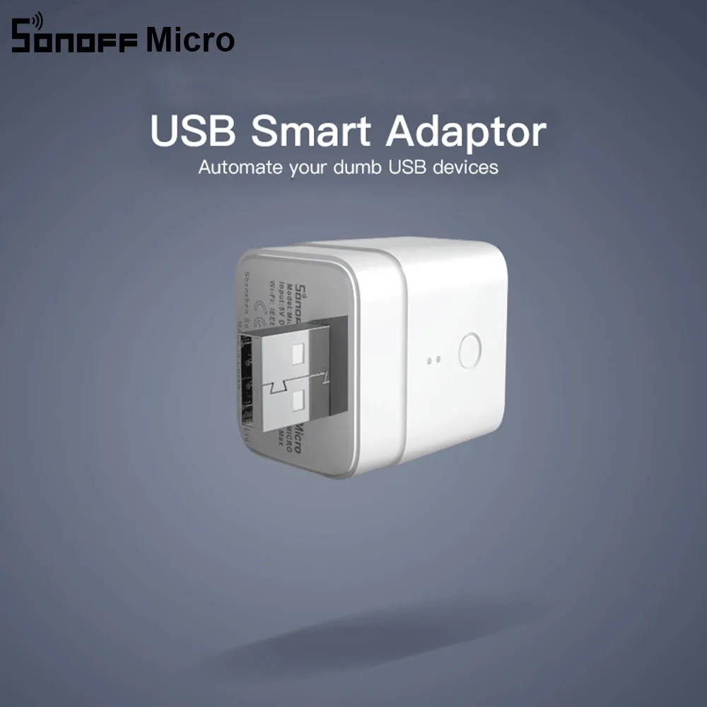

Беспроводной USB смарт-адаптер Itead Sonoff Micro, 5 В, гибкий и Портативный USB-адаптер, устройство eWeLink, работает с приложением Google Home Alexa
