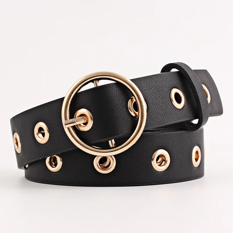 

Women Punk Belt Ladies Adjustable Wide Belt PU Leather Alloy Hole Single Row Hole Eyelet Jeans Waistband Eyelet Decorative Belts
