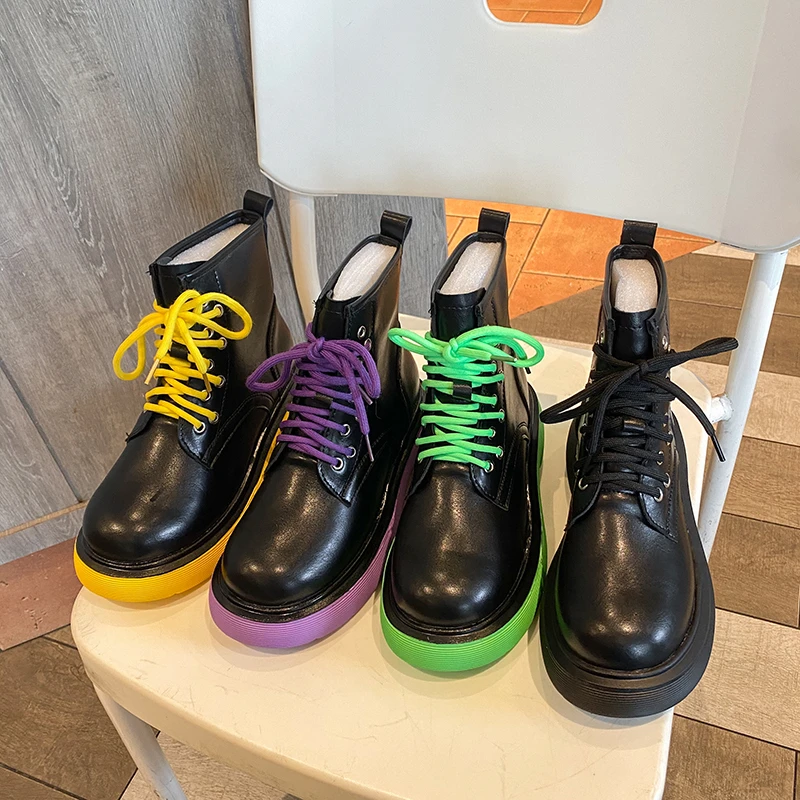 

British Style Lace Up Martin Boots Women Shoes 2021 Autumn Winter New Chunky Heels Platform Shoes Women Fashion Motorcycle Boots