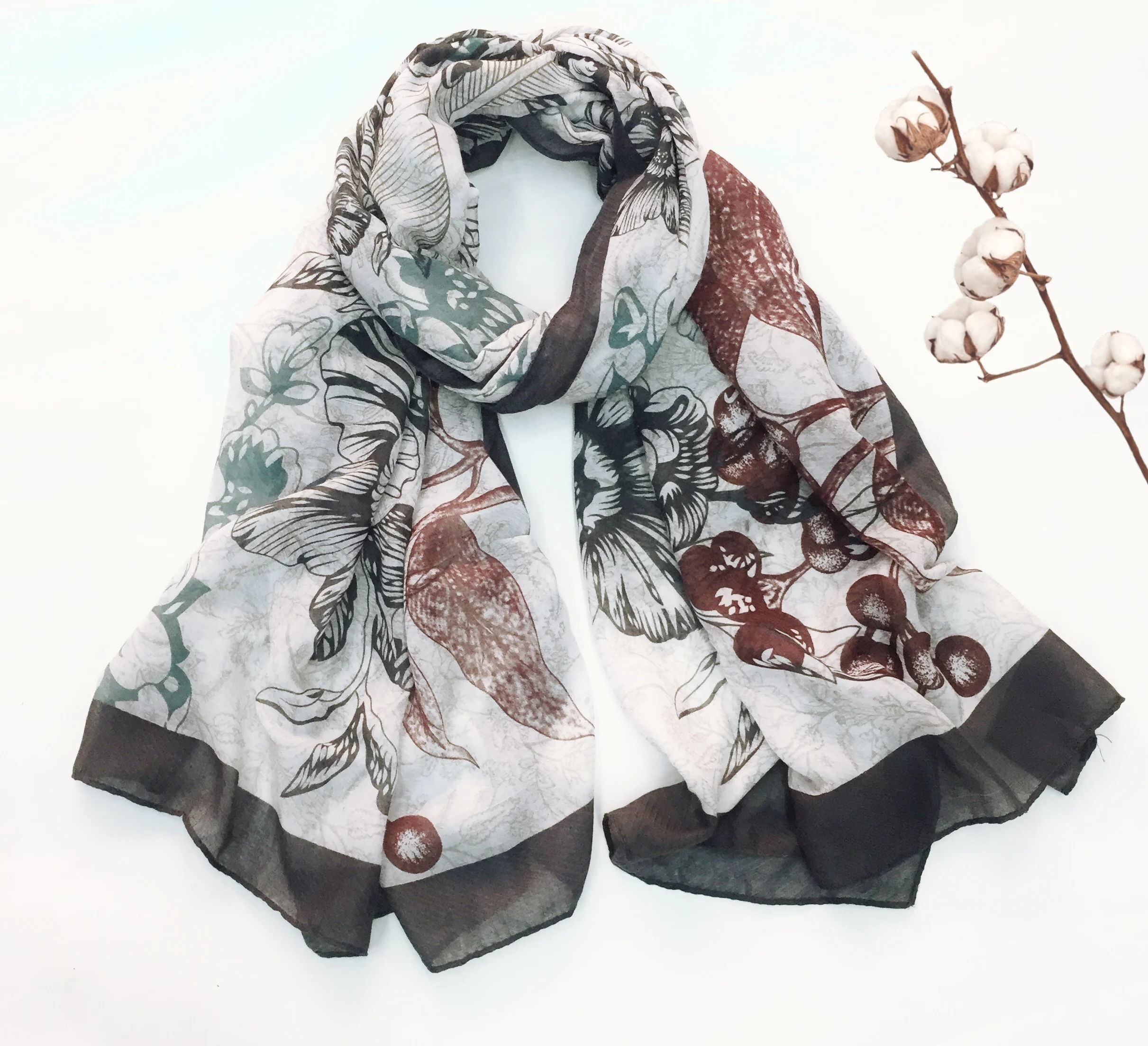 2019 New Women Cotton Flower Print Scarves Shawls Long Soft Blossom Fruit Wrap Scarf Hijab Echarpe 6 Color Free Shipping |