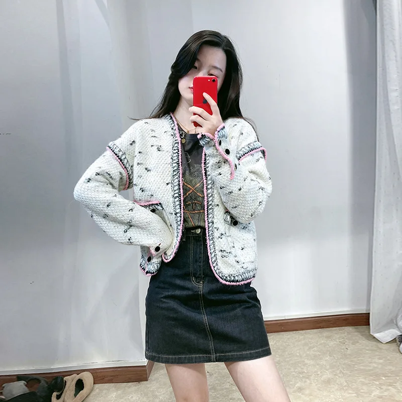 

Women Sweater 2021 Fall New V-neck Loose Knit Cardigan Sweater Jacket
