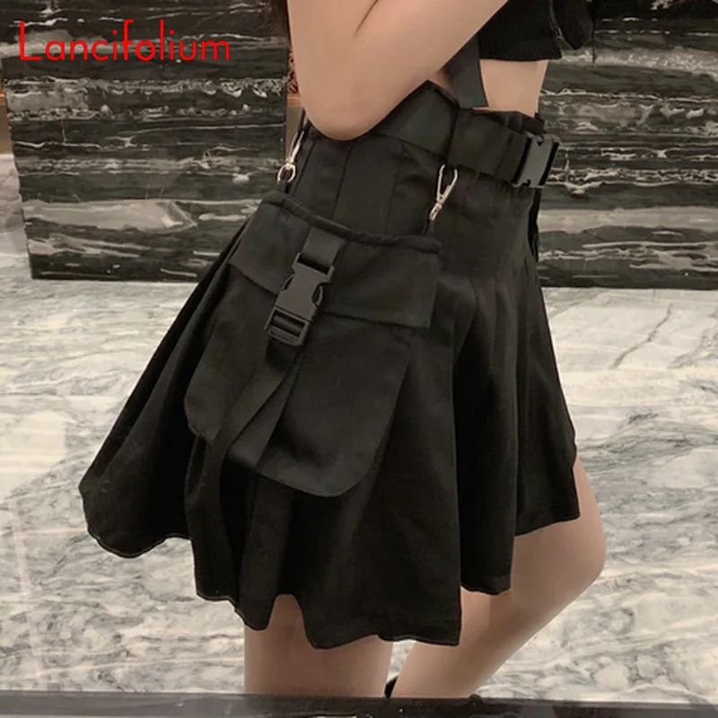 

Gothic Harajuku Mini Skirt Women Pleated High Waist Grunge Egirl Cute Black Y2k Goth Skirt Burkle Pocket Tennis Punk 90s Skort