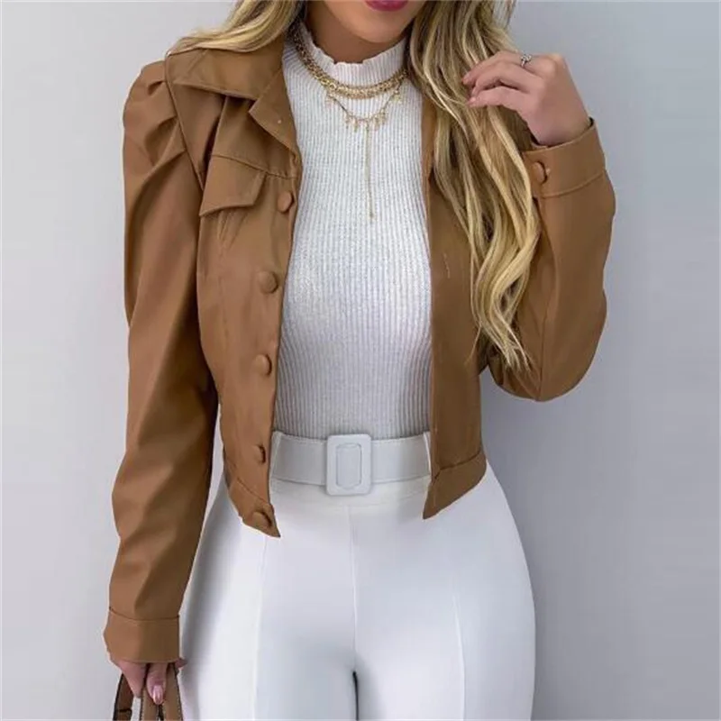 

2020 PU Jackets Women Fashion Long Sleeve Autumn Winter High Street Short Coats Casual Sheath Outerwear Jacket