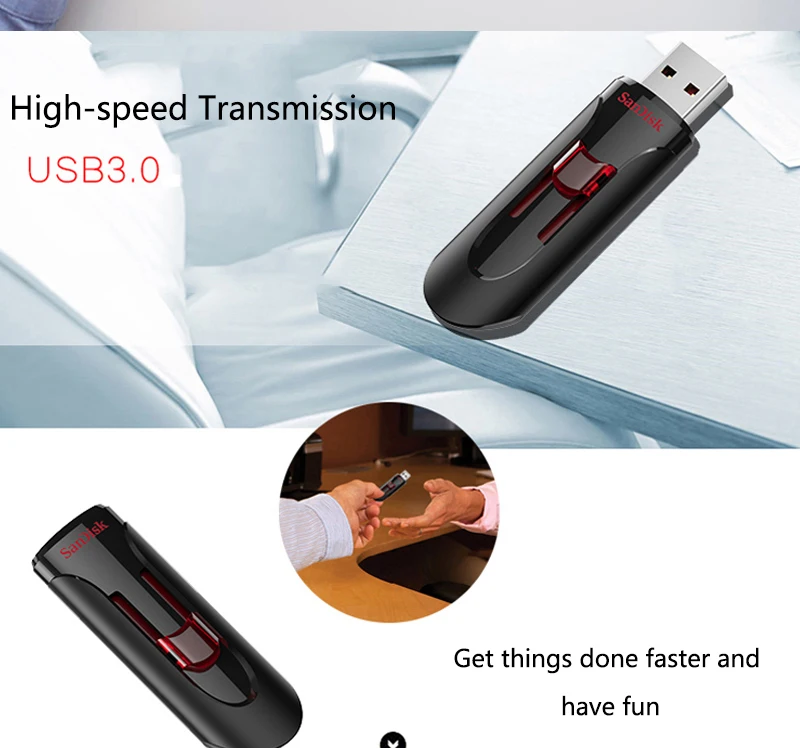 USB флеш-накопитель SanDisk CZ600, 16 ГБ, USB 3,0, 32 ГБ, 64 ГБ, 128 ГБ, 256 ГБ, выдвижной флеш-накопитель для смартфонов, ноутбуков