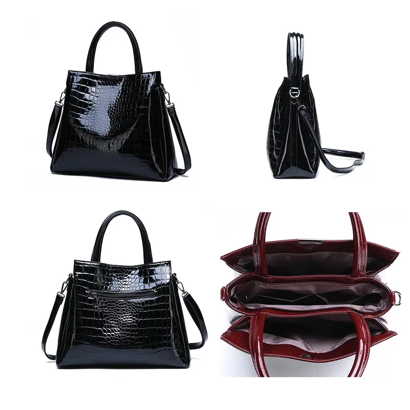 Gradosoo Bright Crocodile Pattern Two-Piece Composite Bag Women's Handbag Fashion Shoulder Female Coin Purse Tote LBF410 |