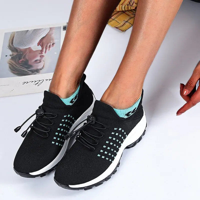 

Women's Sneakers Breathable Lace Up Female Knitted Casual Women Socks Shoes Ladies Flats 2021 Running Vulcanized Shoes Woman