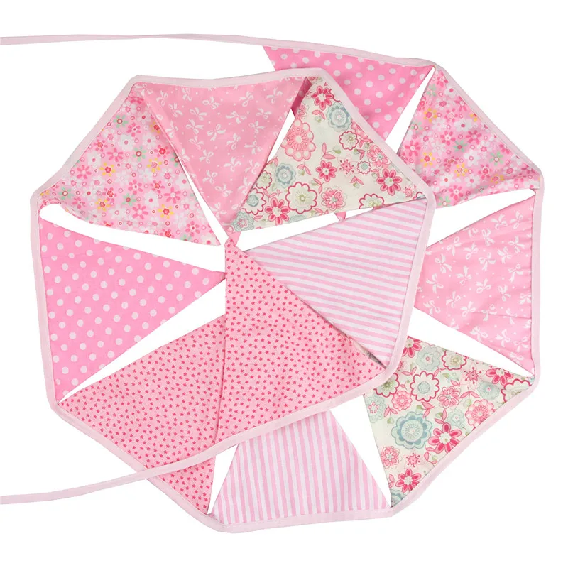 12 флажков 3.2м Розовый пасторальный дизайн хлопковая тканевая гирлянда для выписки/наружные домашние украшения